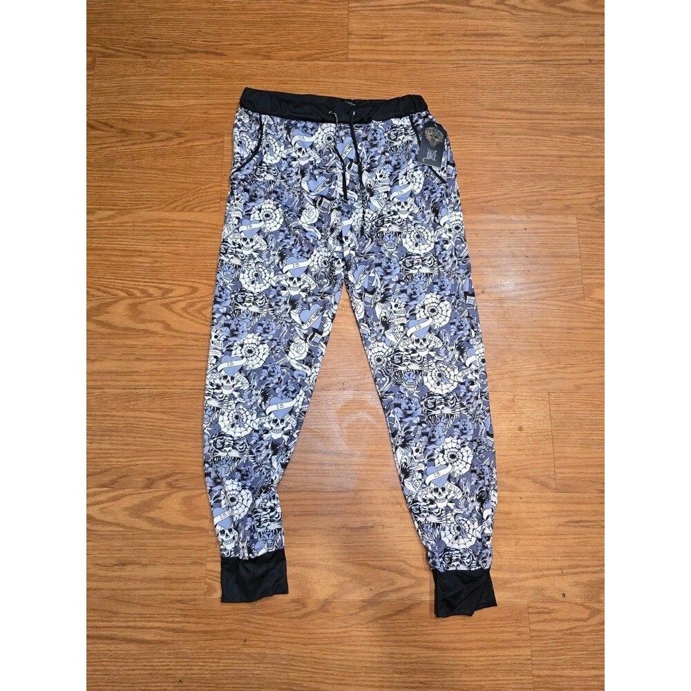 New Ed Hardy Tattoo Skull Print Jogger Lounge Pants Sz Medium Retail $90